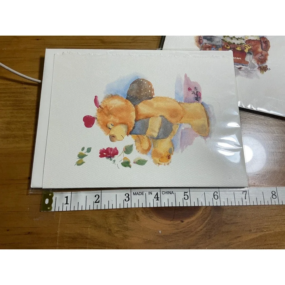 Watercolor Teddy Bear Greeting Cards Mary Rosalie Wright Set of 4 Whimsical Art